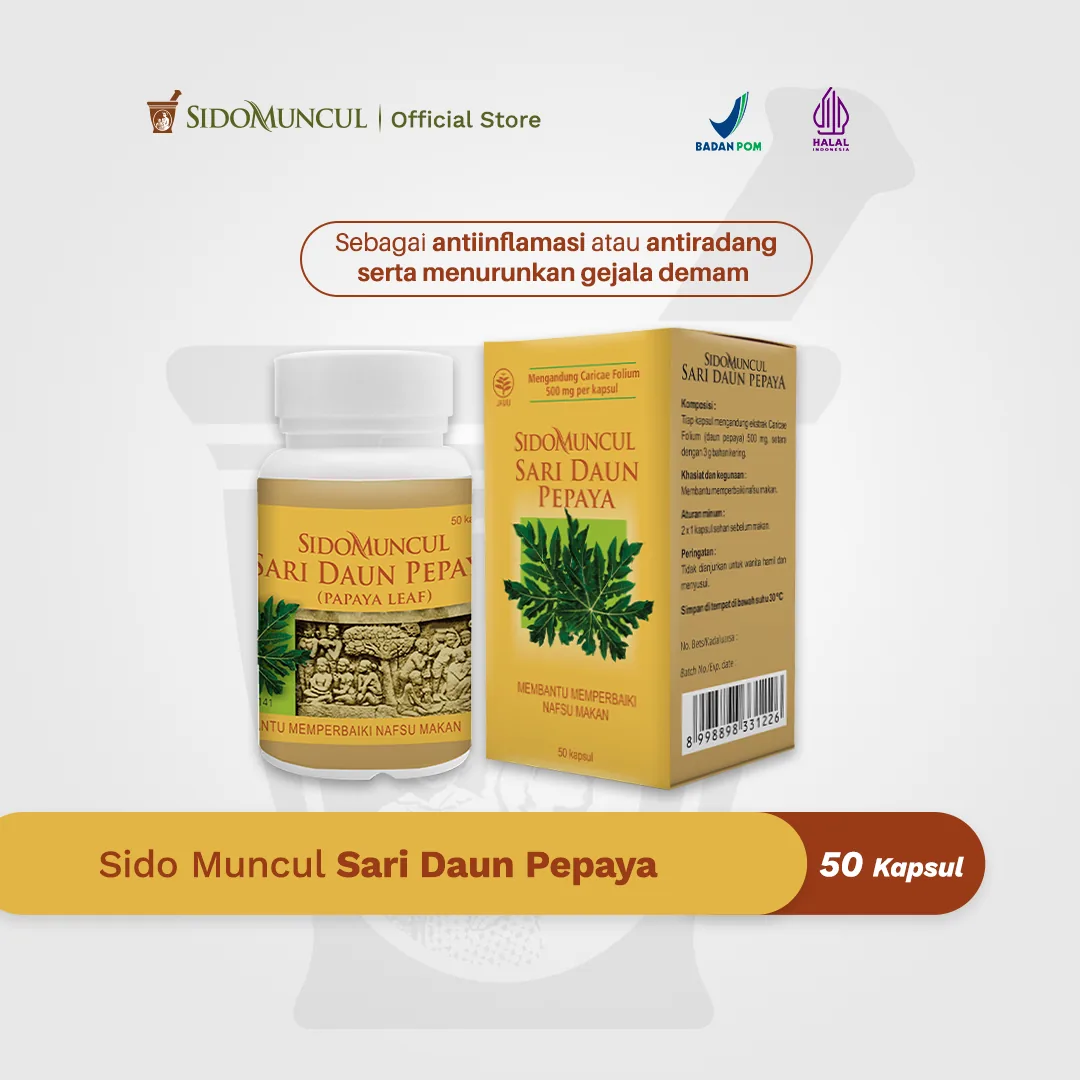 Sido Muncul Natural Sari Daun Pepaya 50 Kapsul - Memperbaiki Nafsu Makan